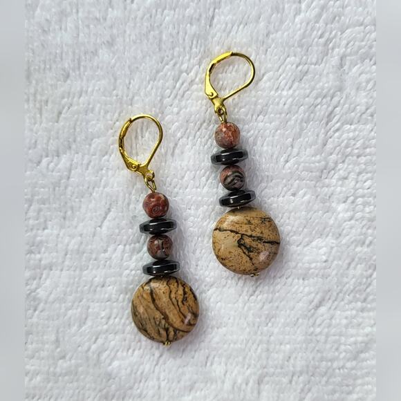 Artisan Jewelry - ARTISAN Jasper Beaded Statement Dangle Earrings / Pierced
